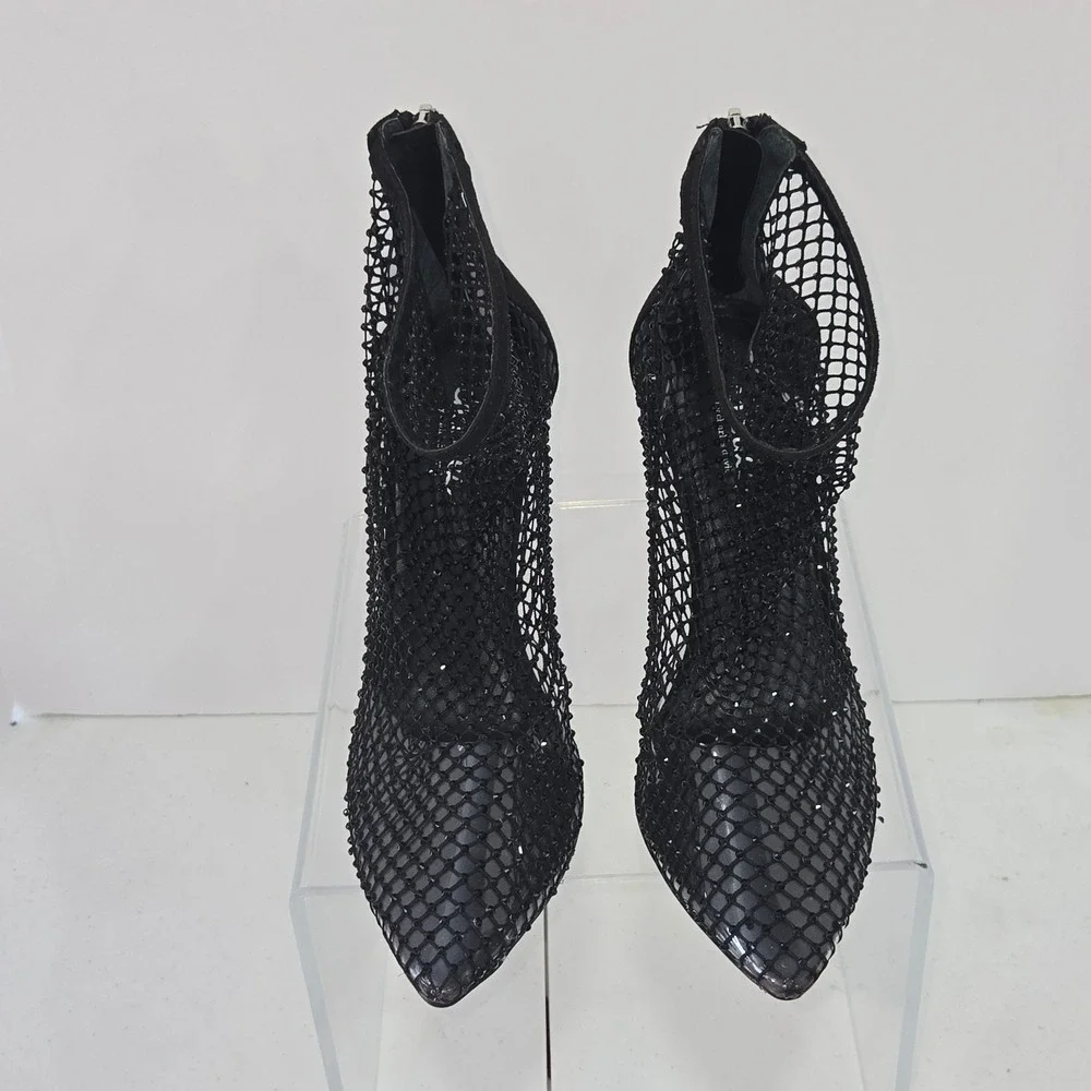 Charles by Charles David Pursue Black Mesh Rhinestone Ankle Bootie Pump Heel 8.5